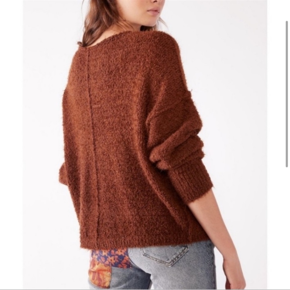 Free People Icing V-Neck Mocha Java Brown Oversized Sweater Size Small - Picture 3 of 11